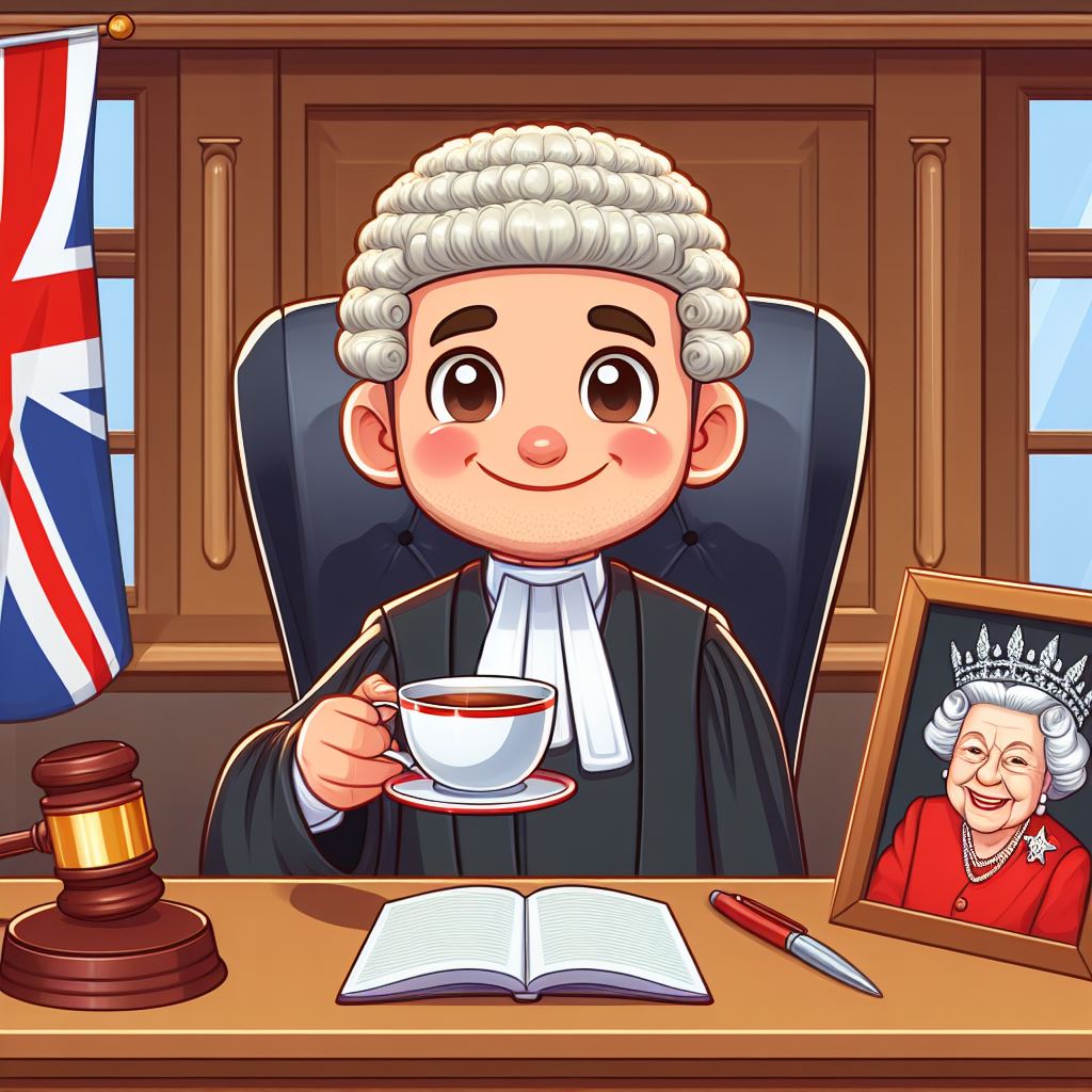 A happy British Judge with a cup of tea